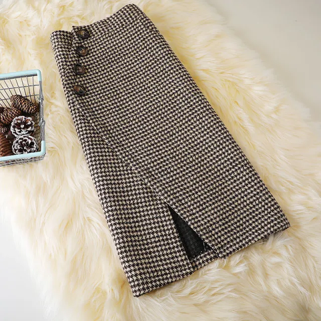 Design Houndstooth Midi Skirt Coffee Color - Shop at LoveMi