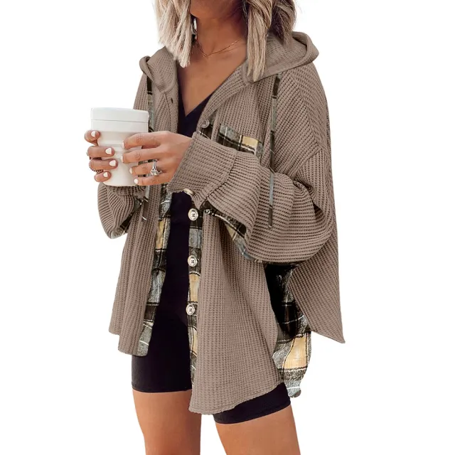 Plaid Casual Hooded Drawstring Coat Light Brown - Shop at LoveMi