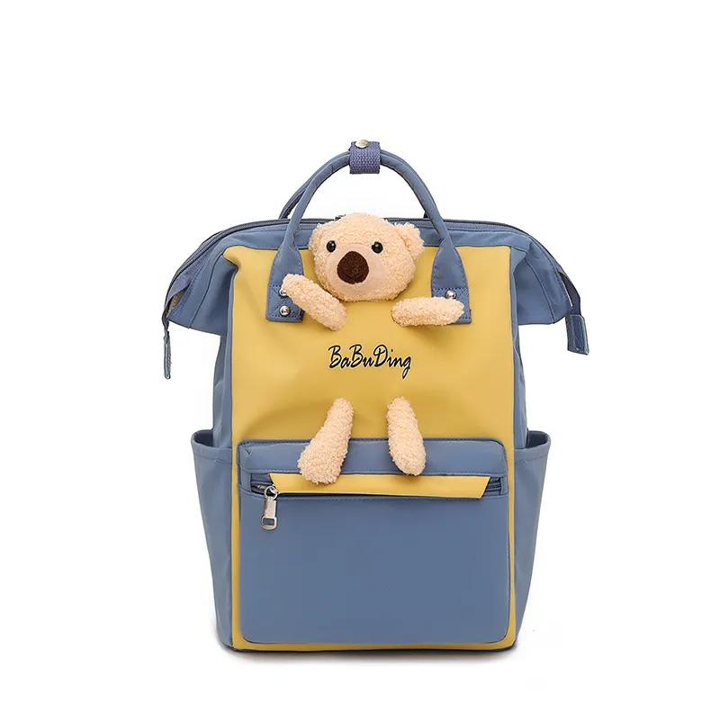 Fashion Cartoons On Both Shoulders Bear Doll Casual Bag - Blue