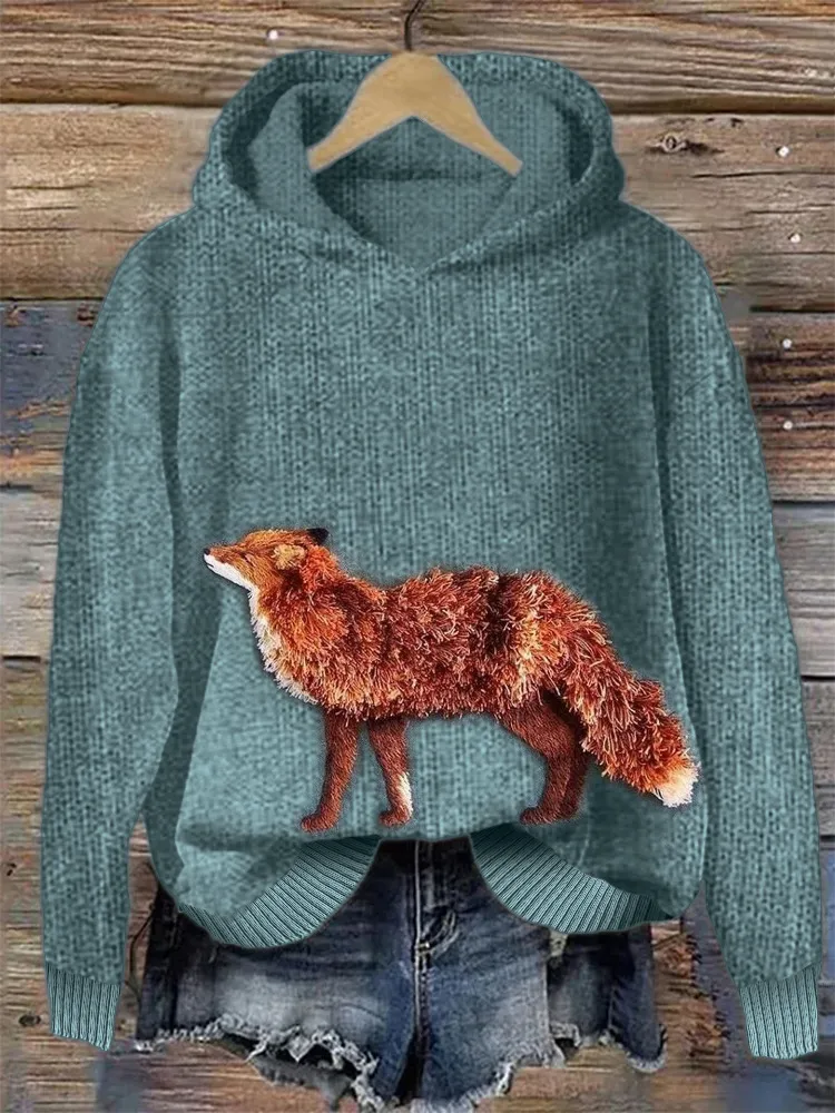 Animal Print Hooded Women's Sweater - 7Style-L