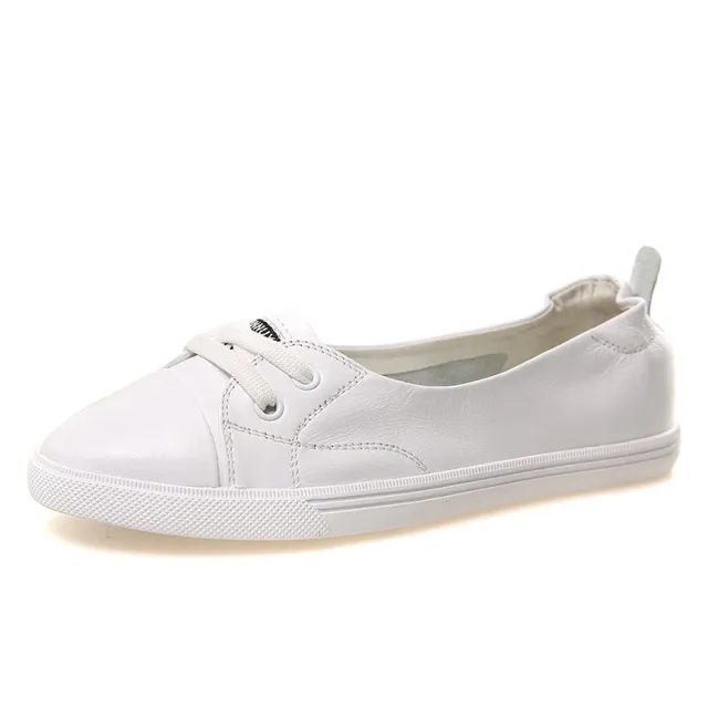 Leather White Shoes Women's Low cut Flat Casual Shoes White - Shop at LoveMi