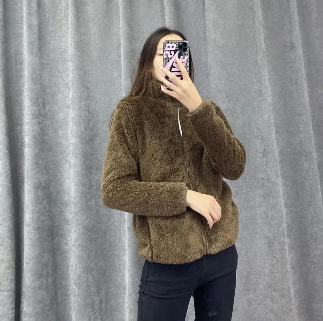 Women's Warm Fleece lined Long Sleeve Zip up Jacket Dark Brown - Shop at LoveMi