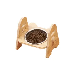 Oblique Mouth Pet Cervical Spine Protection Cat Dog Drinking Bowl - Bamboo Frame Alloy Single Bowl - View 1
