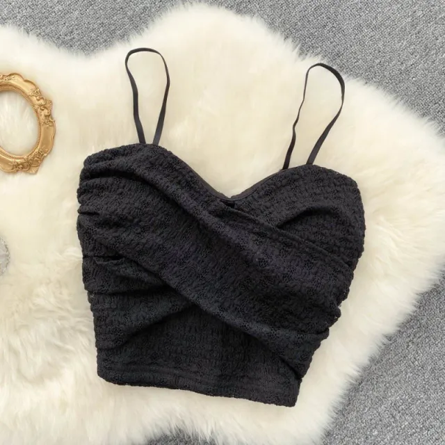 Cross Design Knotted Tube Top Lace Camisole For Women Ordinary Black Shoulder Strap - Shop at LoveMi