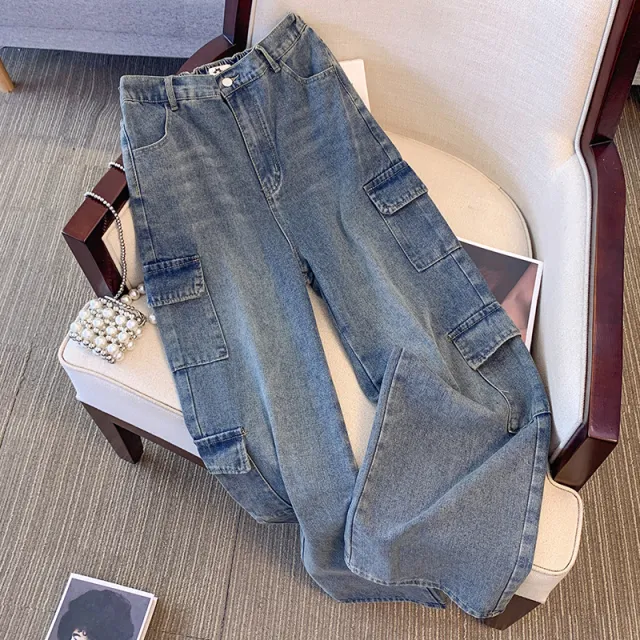 Plus size Womens Workwear High waist Straight leg Denim Jeans Blue - Shop at LoveMi