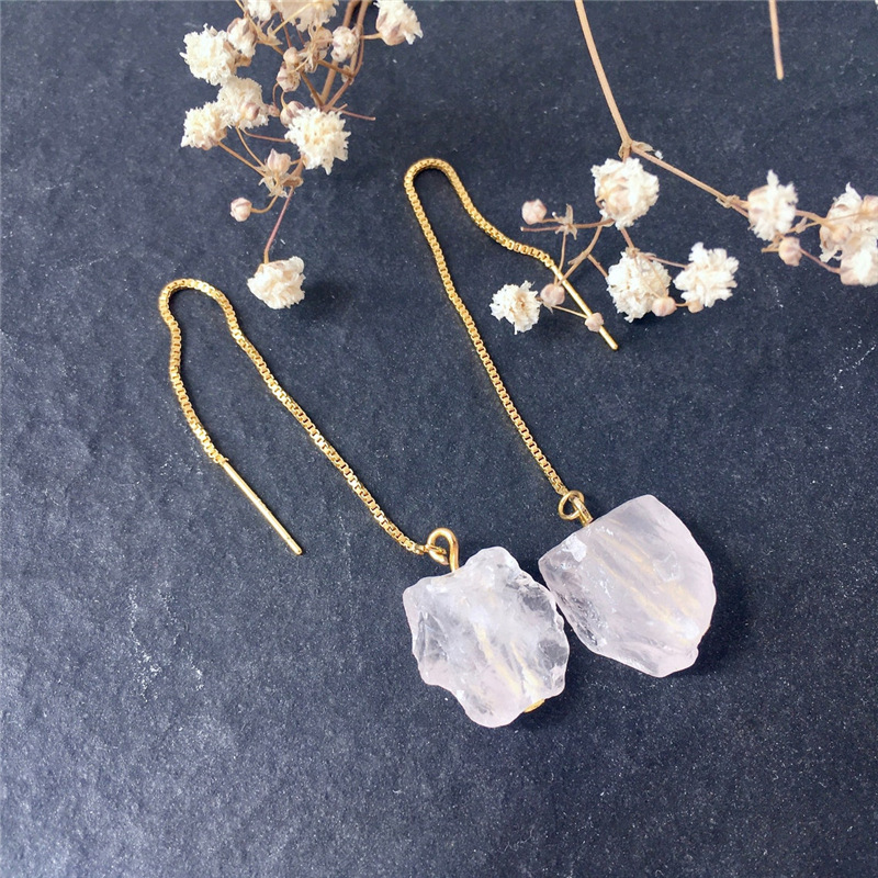 Natural Irregular White Crystal Long Chain Drop Earrings