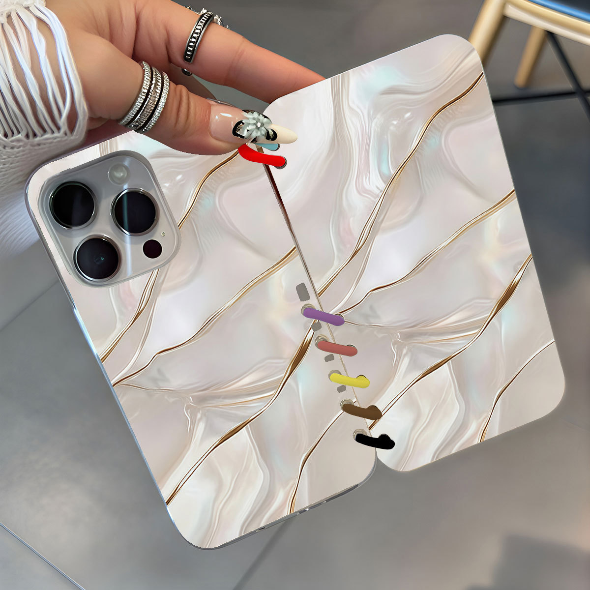 Pearl White Textured Laptop Flip Phone Case 2