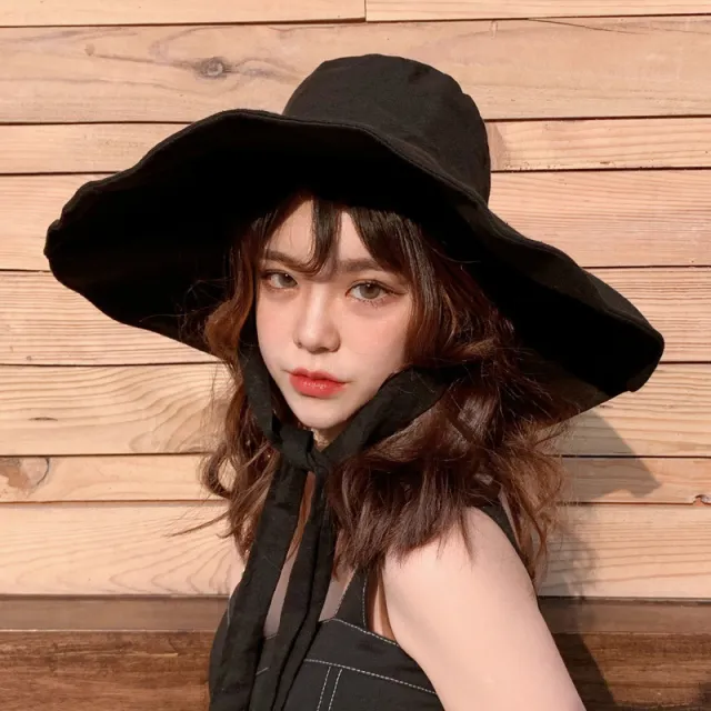 Women's Wide Brim Sun Protection Windproof Big Brim Fisherman Hat Black - Shop at LoveMi