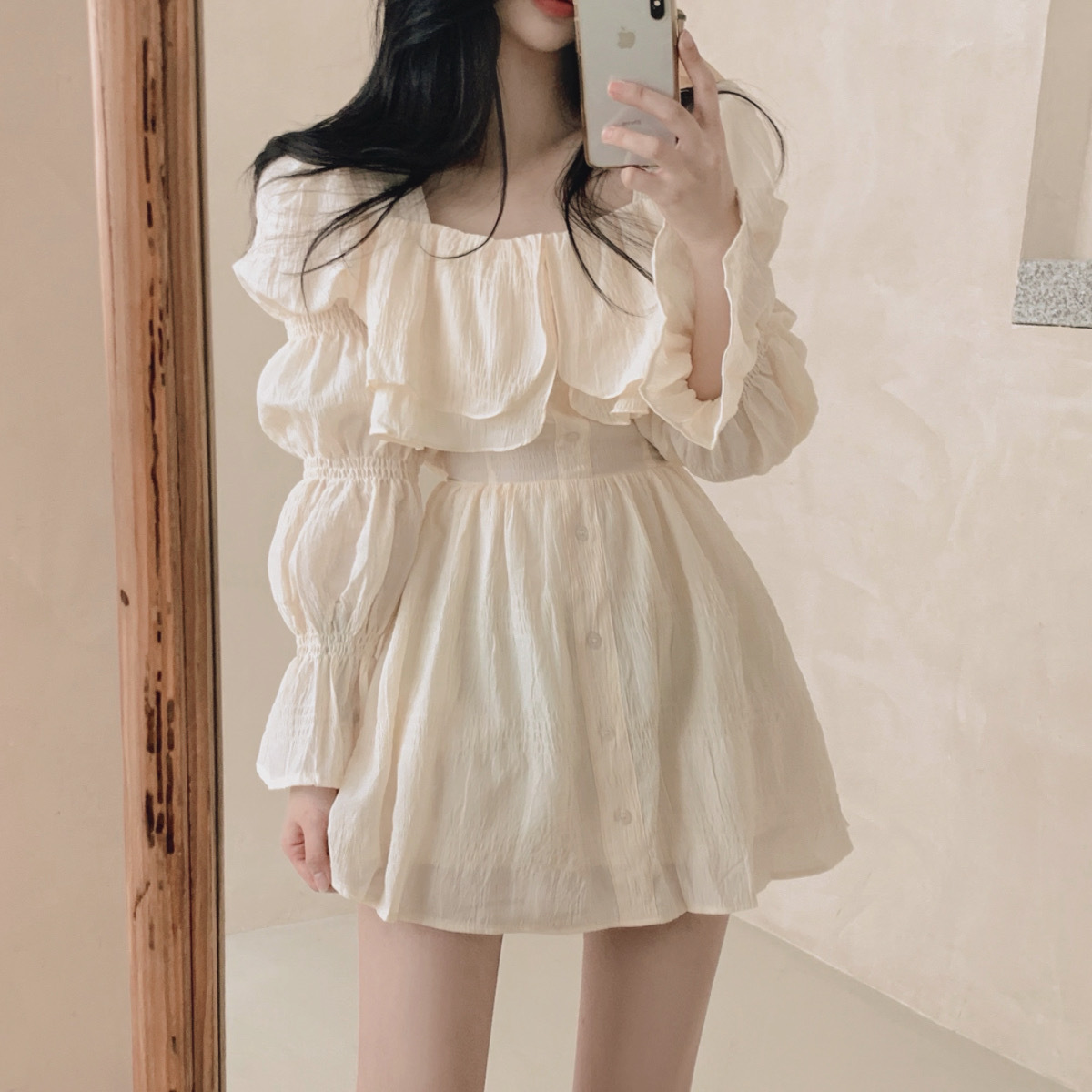 French Square Collar Sweet Puff Sleeve Dress