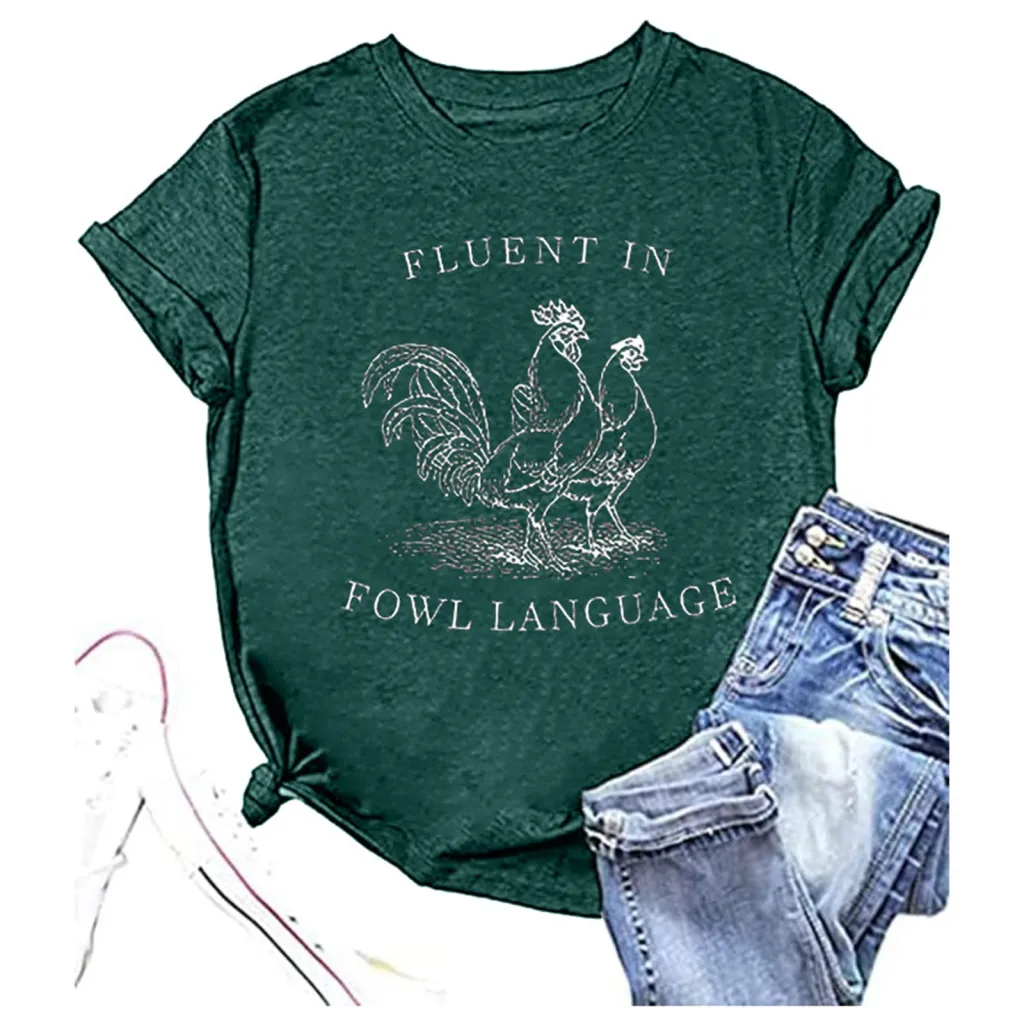 European And American Women's Printed Colorful Cotton T-shirt - Red
