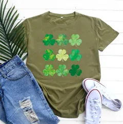 St Patrick's Day Cotton Women's Short Sleeve - Army Green - View 1