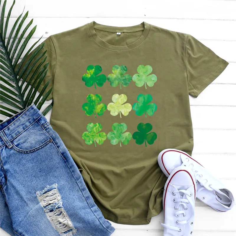St Patrick's Day Cotton Women's Short Sleeve - Army Green