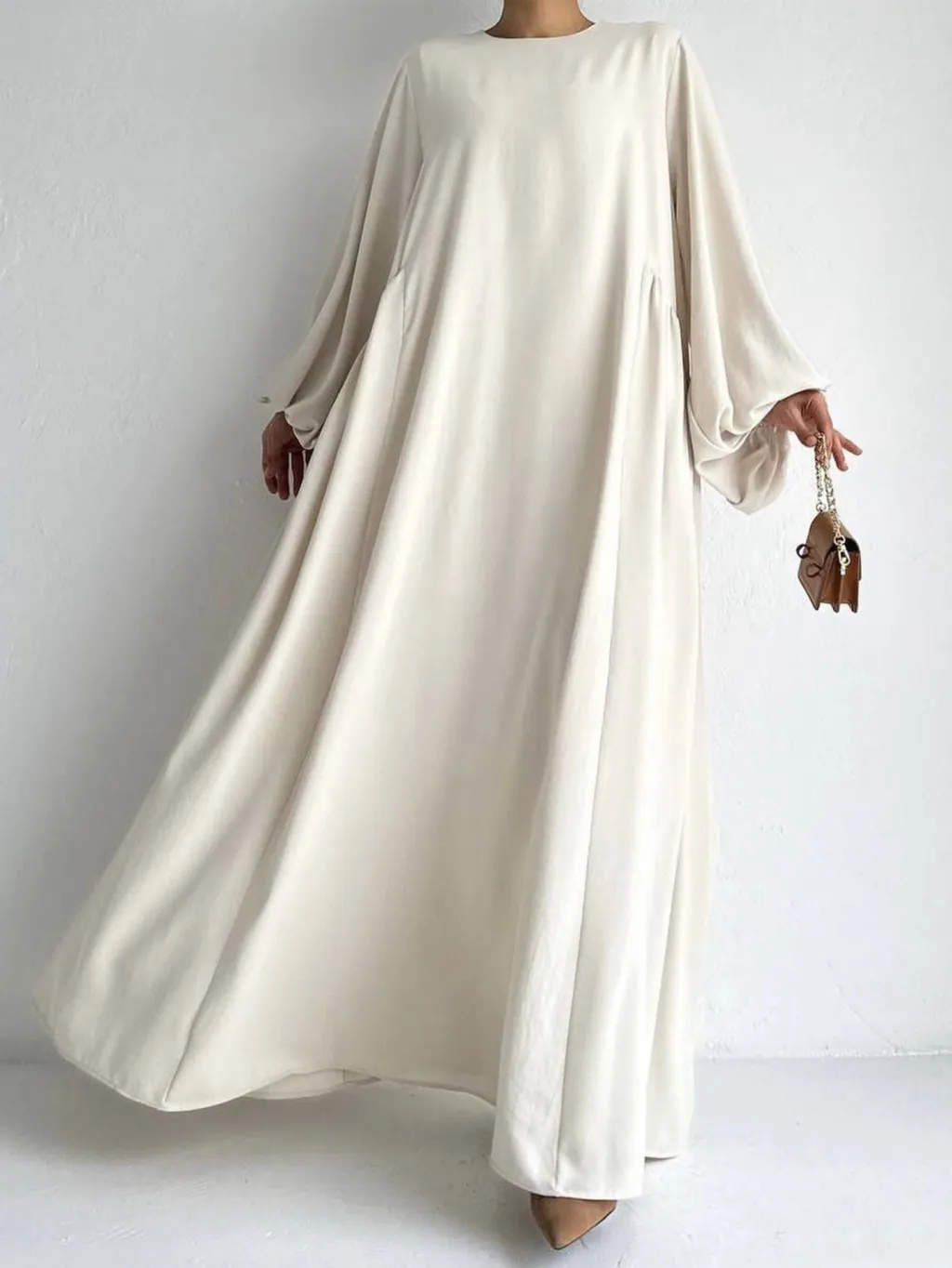 Middle East Muslim Women's Wear Plain Clothing Robe - White
