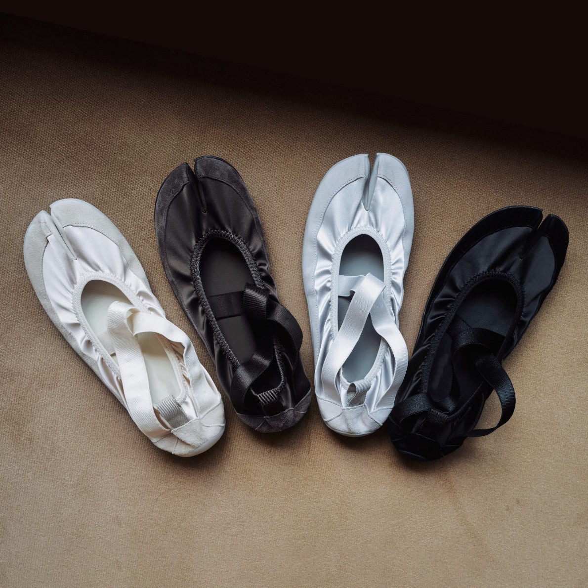 Satin Colorblock Open-toe Stretch Cross-Strap Flat Ballet Flats For Women