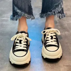 Thick Bottom Breathable Canvas Shoes Casual Sneakers - Black - View 1