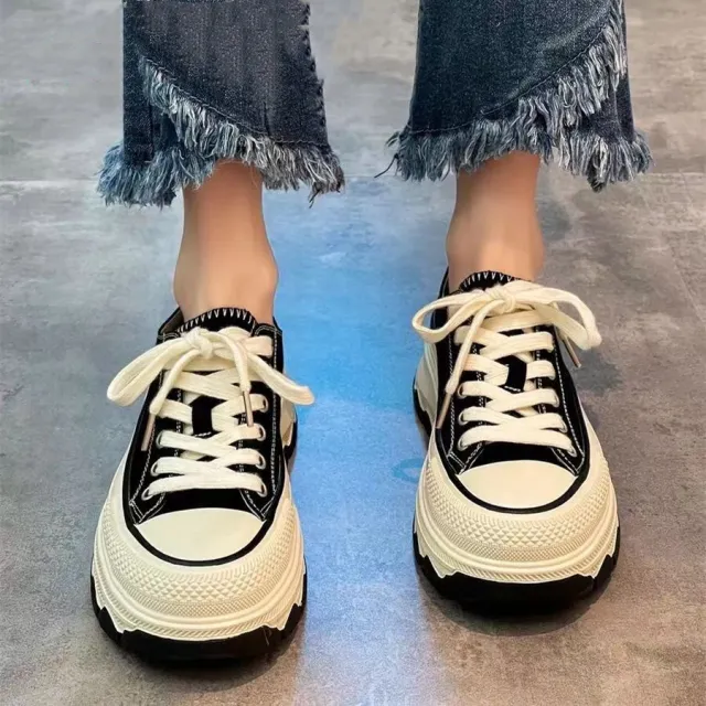 Thick Bottom Breathable Canvas Shoes Casual Sneakers Black - Shop at LoveMi