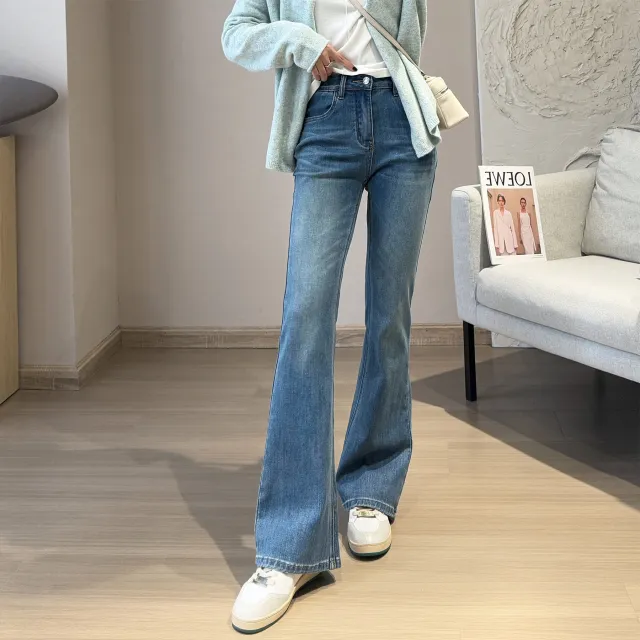 Goddess Long Legs Bootcut Trousers High Waist Slimming Slim Micro Elastic Small Horn 95051 Light Blue - Shop at LoveMi
