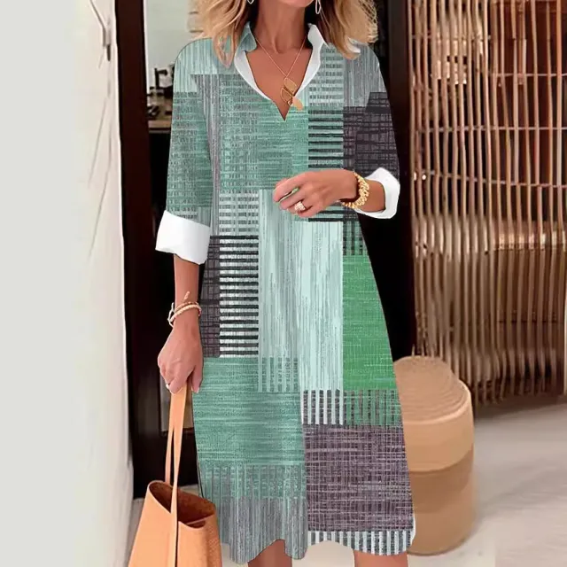 Casual Printing Lapel Long Sleeve Button Irregular Shirt Dress 0407Style - Shop at LoveMi