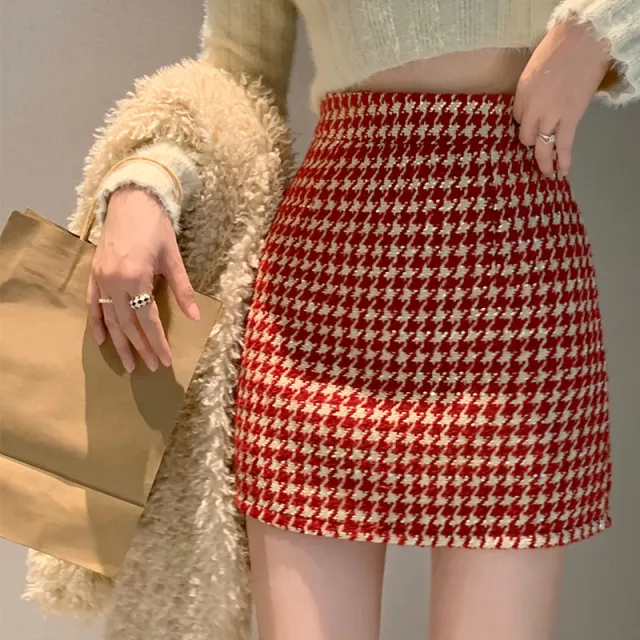 Houndstooth Classic Style A Line Skirt Red - Shop at LoveMi