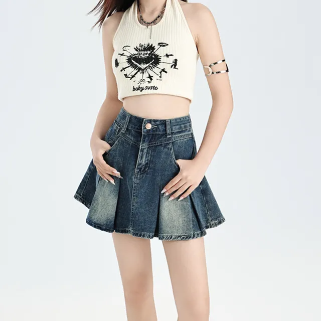 All matching Vintage Denim Skirt Women's High Waist Retro Nostalgic - Shop at LoveMi