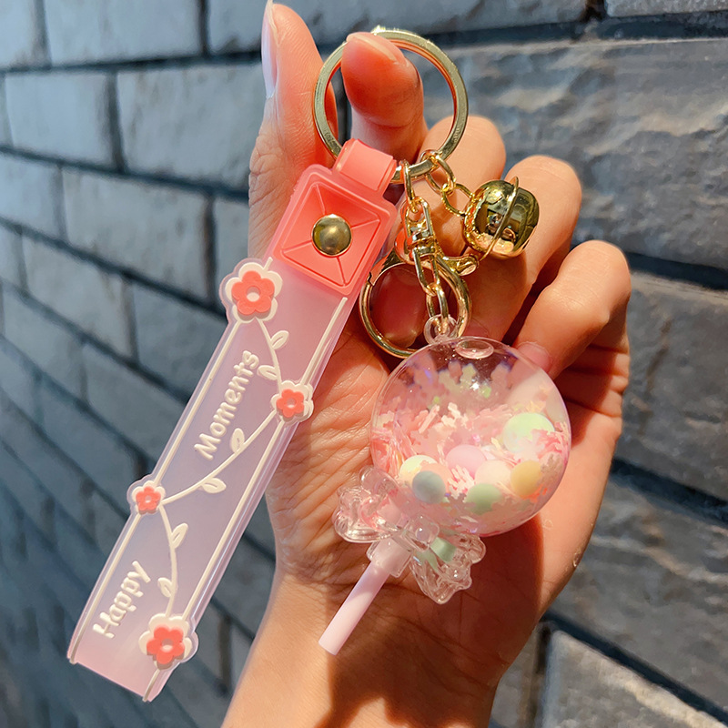 Decorative Pendant Cute Lollipop Bubble Beads Oil Quicksand Drift Bottle Keychain Pink Lollipop - Shop at LoveMi