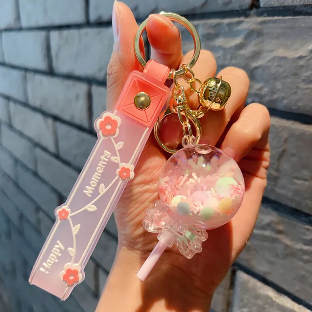 Decorative Pendant Cute Lollipop Bubble Beads Oil Quicksand Drift Bottle Keychain Pink Lollipop - Shop at LoveMi