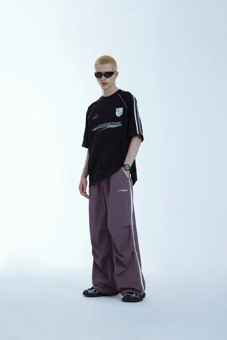 Summer New Bright Line Side Stripe Parachute Wide Leg Pants
