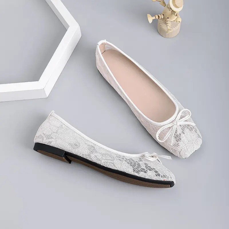 Mesh Hollow-out Ballet Flats Summer Outerwear Mesh Shallow-toe Square-toe Shoes