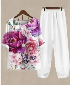 Womens Casual Crew-Neck Cropped-Sleeve Top Set - A38Tzket3Tf1Hcx 05-3Xl - View 1