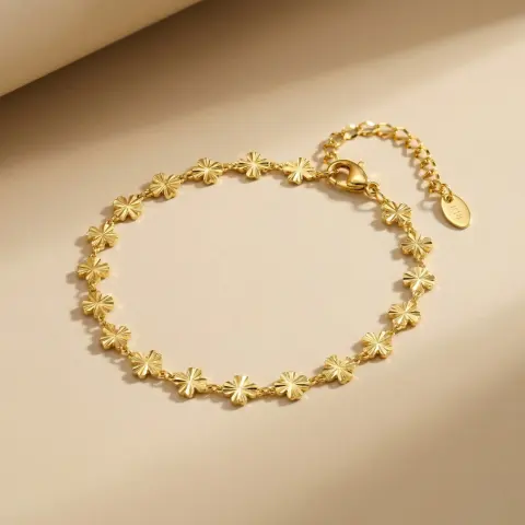 Womens Fashionable Stainless Steel Flower Anklet