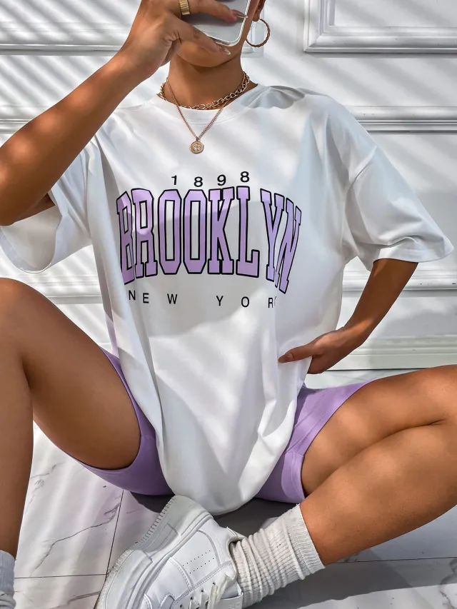 Summer Fashion Casual European And American Pattern Printing Large Size Drop Shoulder Women's T shirt White 8 - Shop at LoveMi