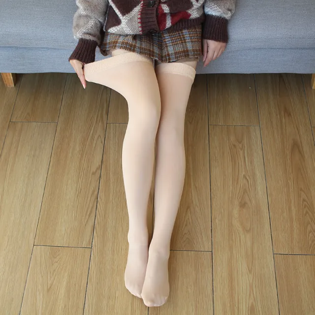 Autumn And Winter Large Size Fleece lined Thick Fake Transparent Meat Thigh High Sock Body Stocking Skin Color - Shop at LoveMi