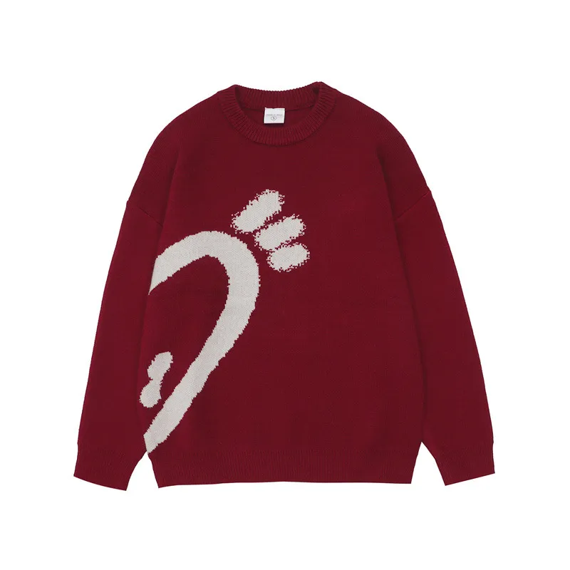 Fashion Lazy Couple Love Round Neck Men's And Women's Knitwear Sweater - Red Right