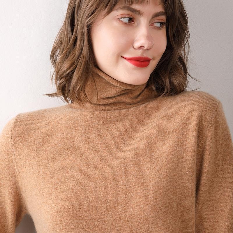 Turtleneck Western Style Inner Wear Thin Knitted Cashmere Sweater Golden Camel - Shop at LoveMi