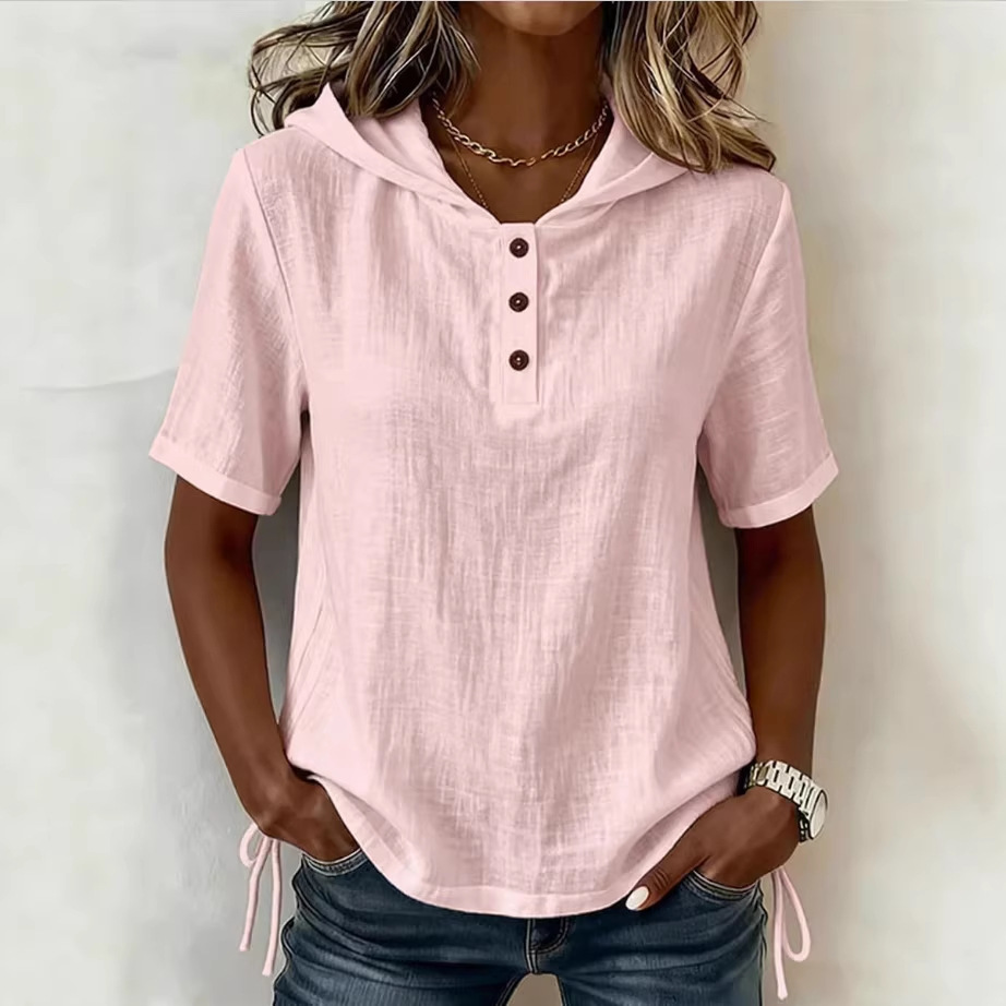 V-neck Solid-color Casual Short-sleeve T-shirt