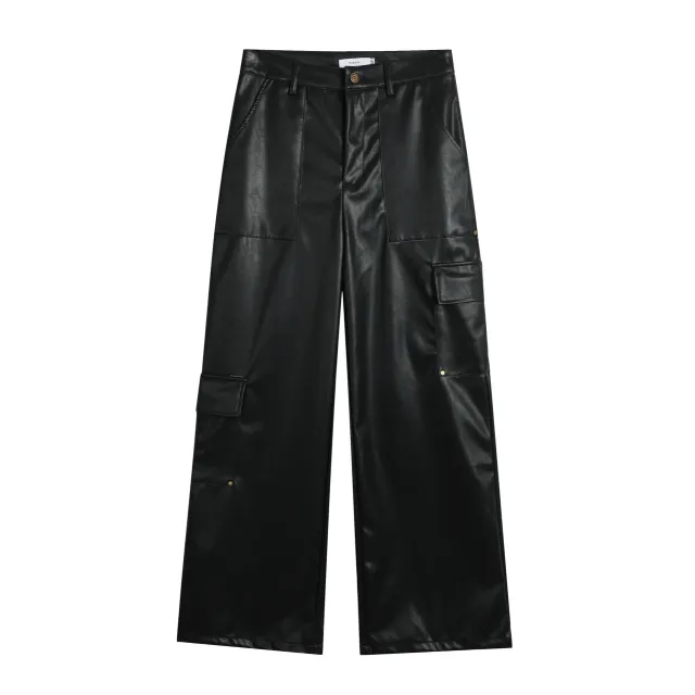 Niche Design Leather Pants Loose Wide Leg Pants Black - Shop at LoveMi