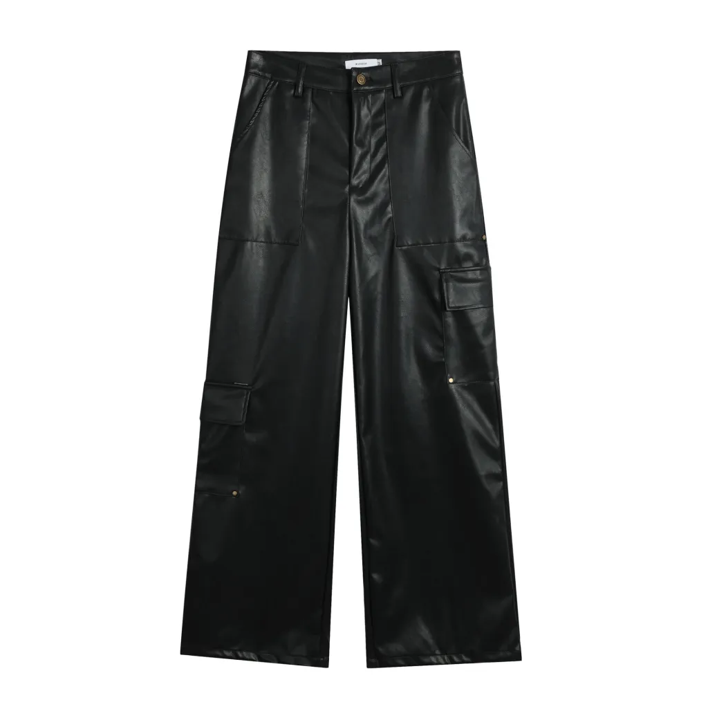 Niche Design Leather Pants Loose Wide Leg Pants - Black