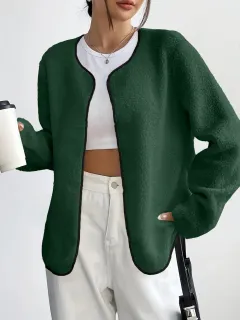 Fashion Casual Solid Colour Women's Cardigan Short Jacket - Dark Green - View 1