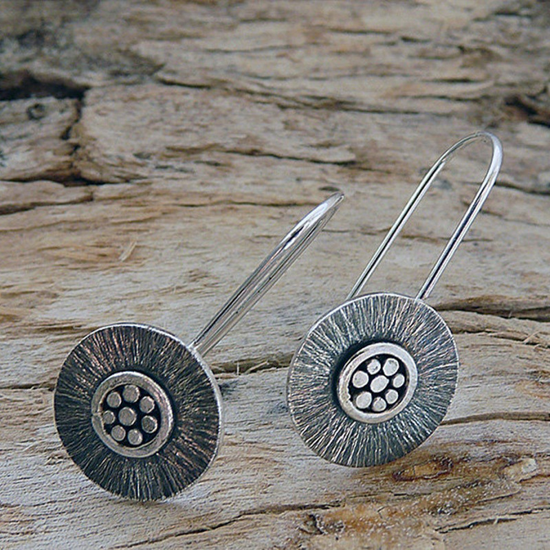 Ethnic-style Distressed Round Disc Button Earrings For Women