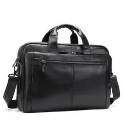 Men's Hand-carrying Genuine Leather Briefcase - Black - View 1