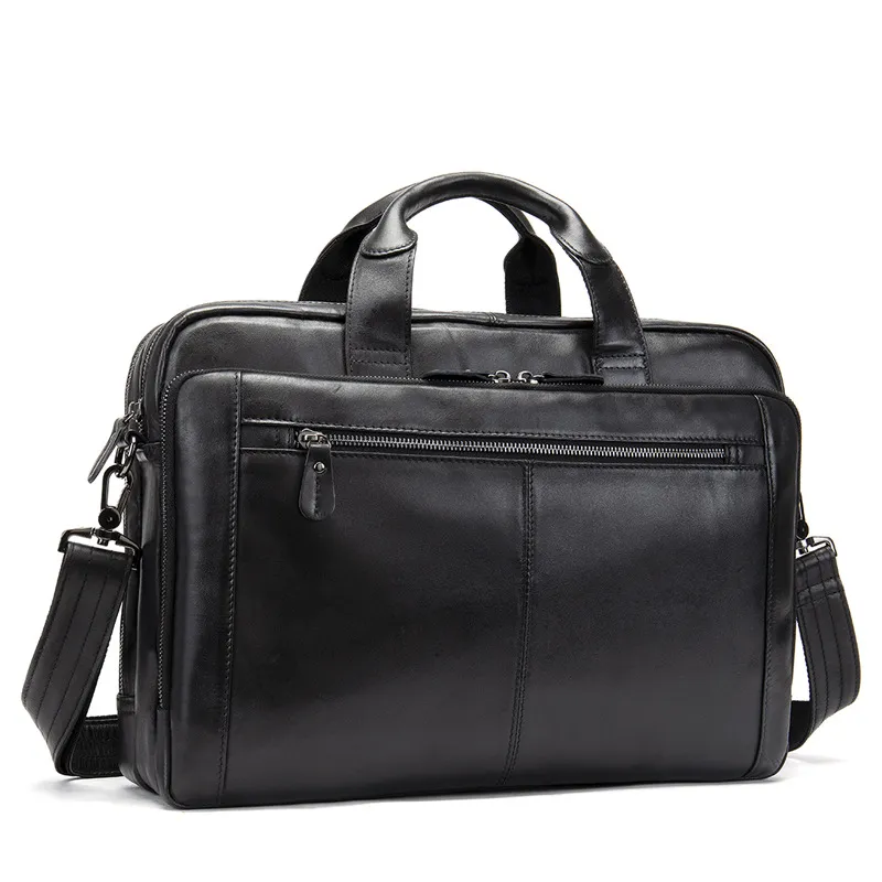 Men's Hand-carrying Genuine Leather Briefcase - Black