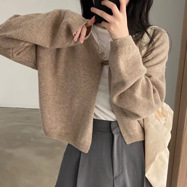 Casual All match Knitted Cardigan Sweater Khaki - Shop at LoveMi