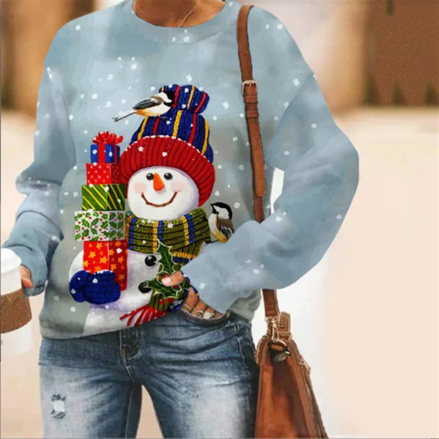 Christmas Snowman Christmas Loose Round Neck Casual Long Sleeve Sweatshirt Santa Claus A 1 - Shop at LoveMi