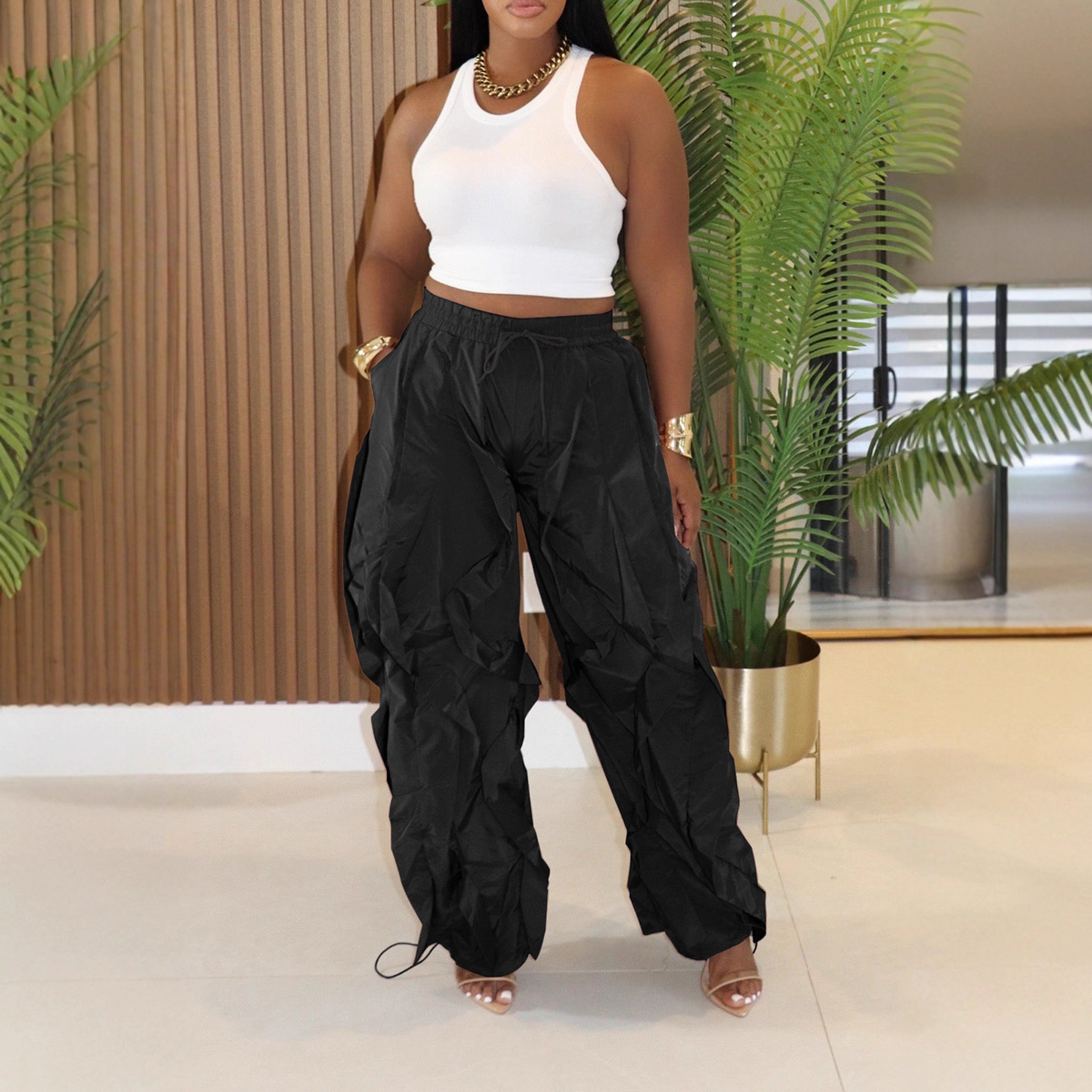 Elegant Commuter Stitched Lace Loose-Fit Trousers