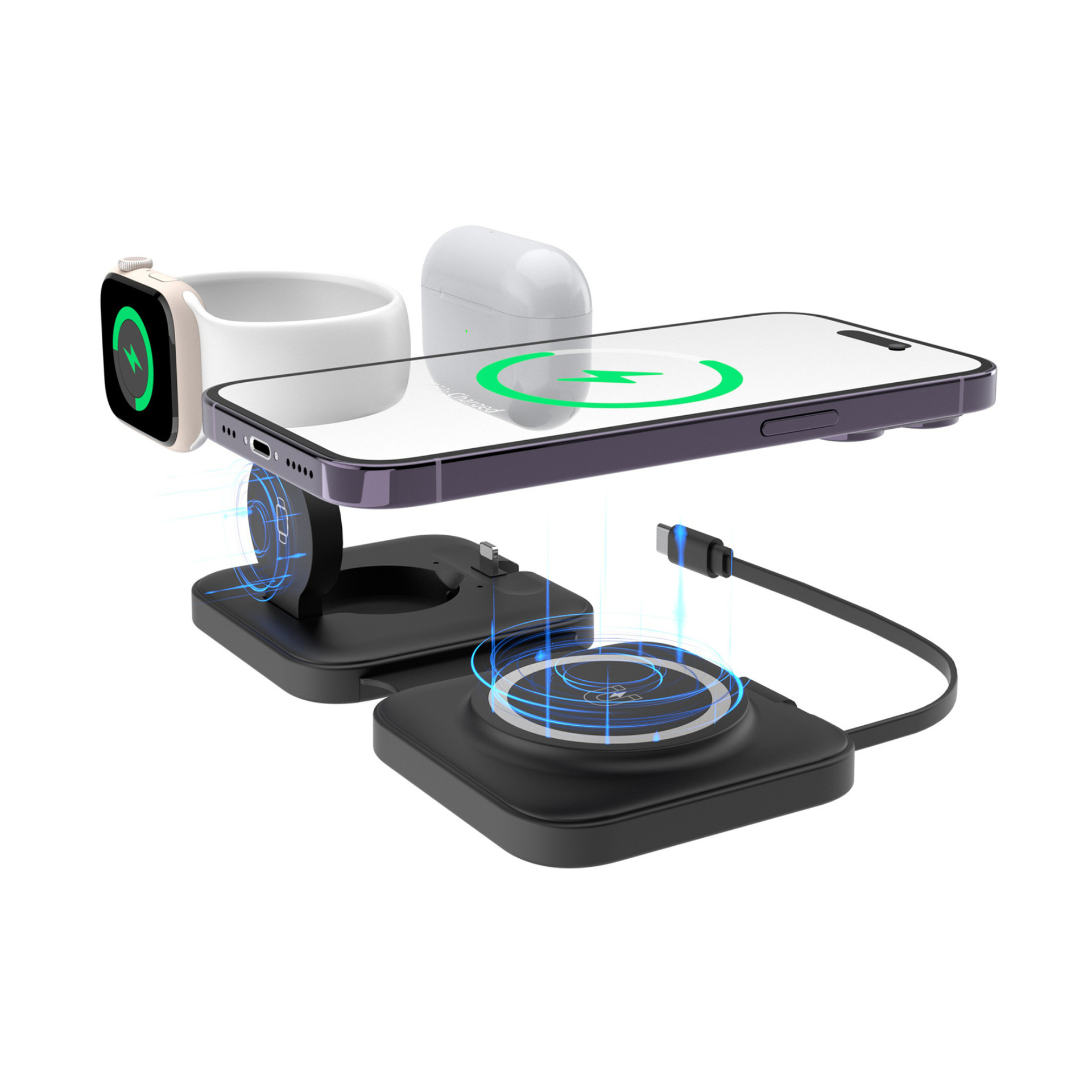 Three-in-one Wireless Charger Electrical Magnetic Wireless Charger Folding With Flexible Wire - Image 10