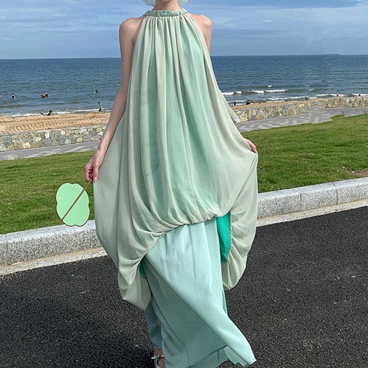 Womens New Chinese Style Sleeveless Halterneck Dress