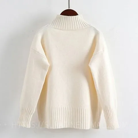 White Turtleneck Sweater Women's Pullover Beige - Shop at LoveMi