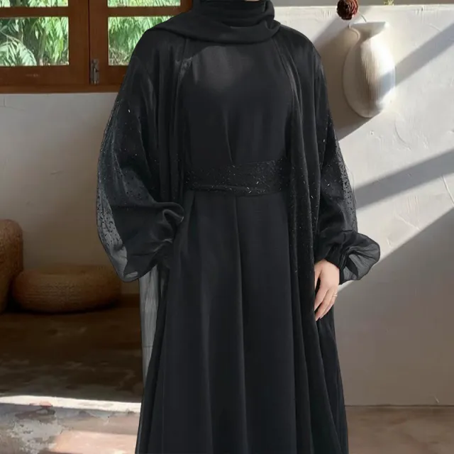 Lady Mesh Robe Coat Two piece Set Black - Shop at LoveMi