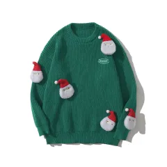 Christmas Three-dimensional Doll Letter Embroidery Knitted Sweater - Green - View 1