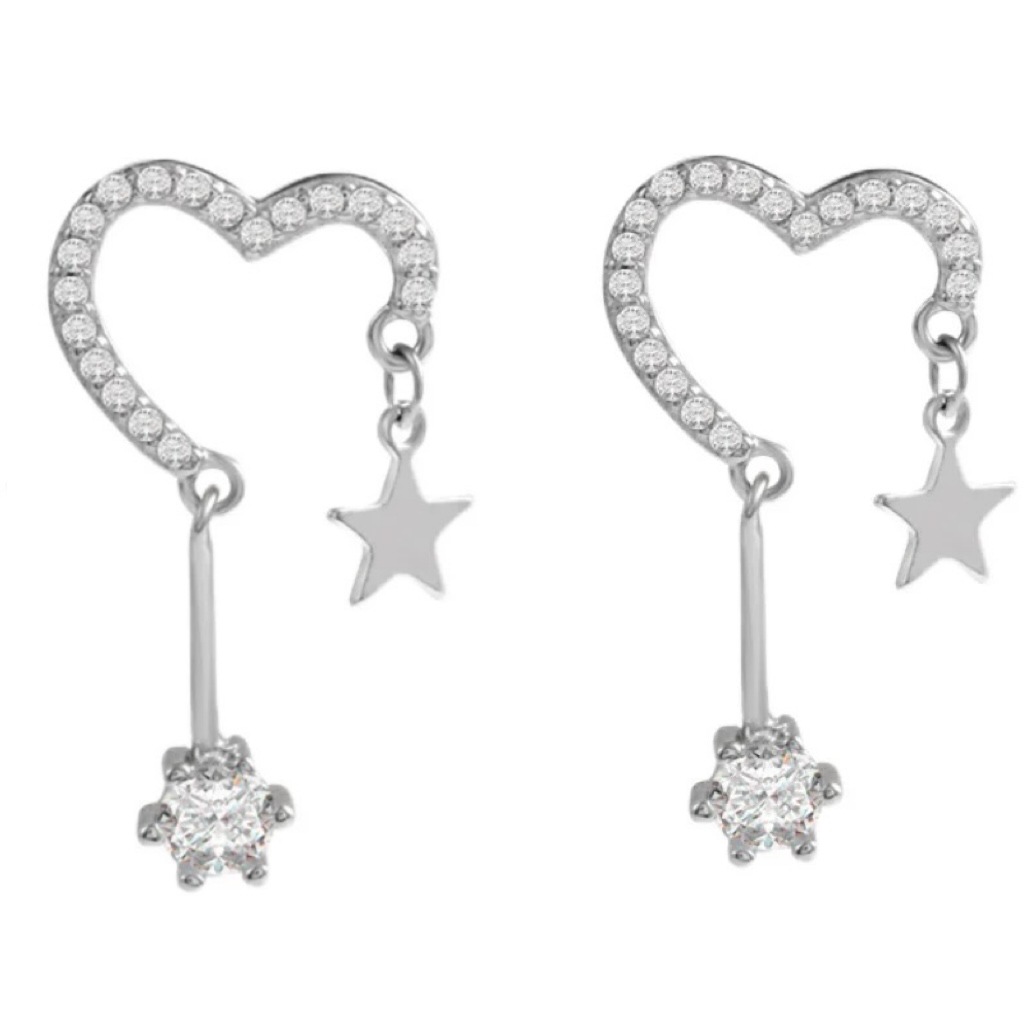 Love Five-pointed Star Stud Earrings Fashion Thread Zircon